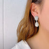 Women's Copper Earrings With Water Drop Pendant Imitation Pearl Geometric Design Elegant Style