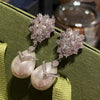 Women's Copper Earrings With Water Drop Pendant Imitation Pearl Geometric Design Elegant Style