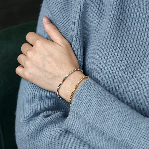 Women's Copper Electroplated Bead Bracelet With Real Gold Plating And Geometric Style