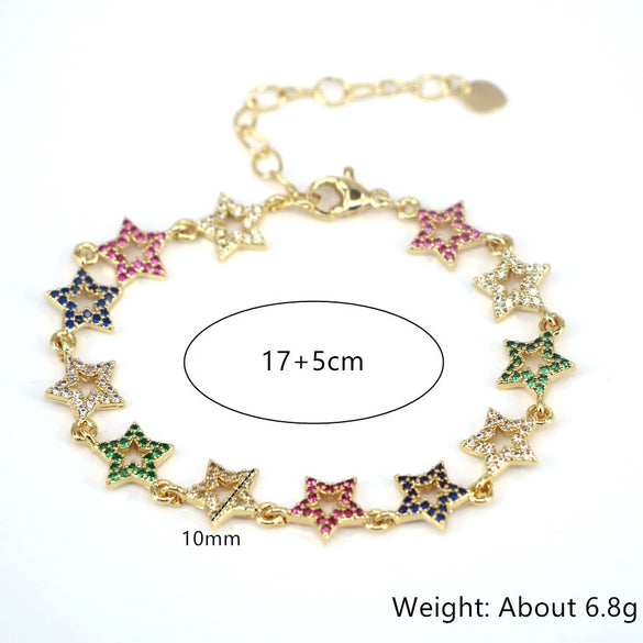 Women's Copper Electroplated Bracelet With Micro Inlaid Zircon Heart And Star Geometric Rainbow Charm