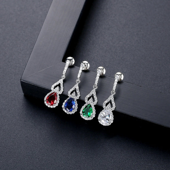 Women's Copper Electroplated Drop Earrings With Microinlaid Zircon For Bridal Wedding Jewelry Accessories