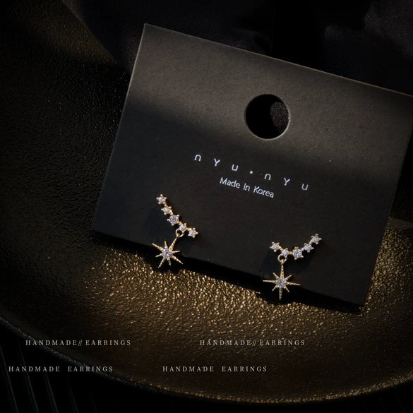 Women's Copper Electroplated Eight Pointed Star Micro Set Earrings High End Trendy Fashion Earrings