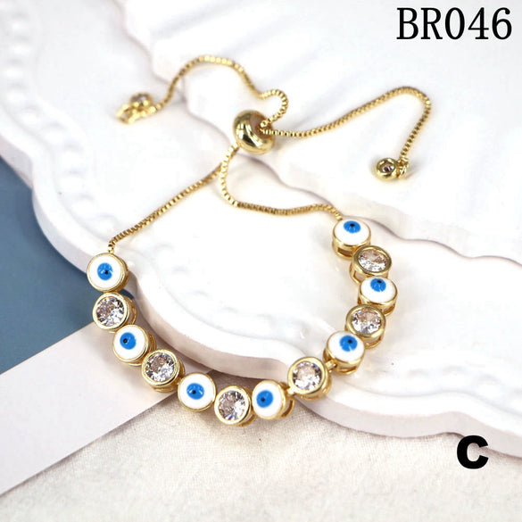 Women's Copper Electroplated Geometric Eye Bracelet With Micro Inlaid Zircon And Enamel Round Charm Adjustable Style