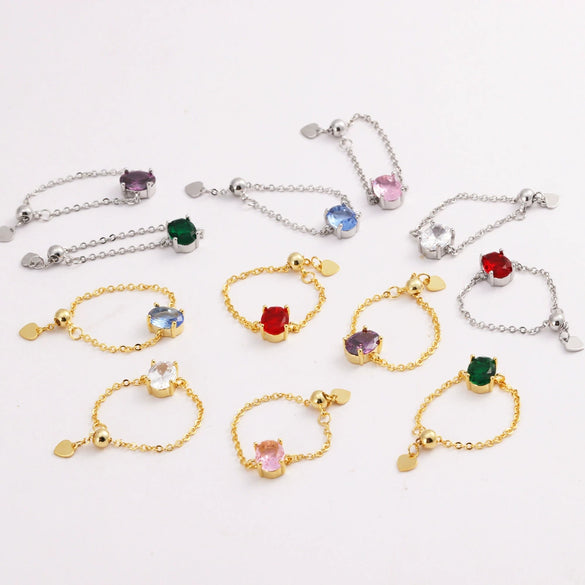 Women's Copper Electroplated Geometric Oval Zircon Inlay Ring