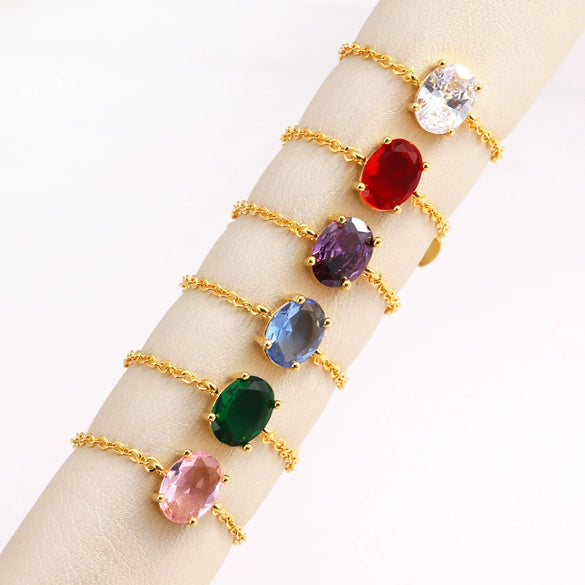 Women's Copper Electroplated Geometric Oval Zircon Inlay Ring