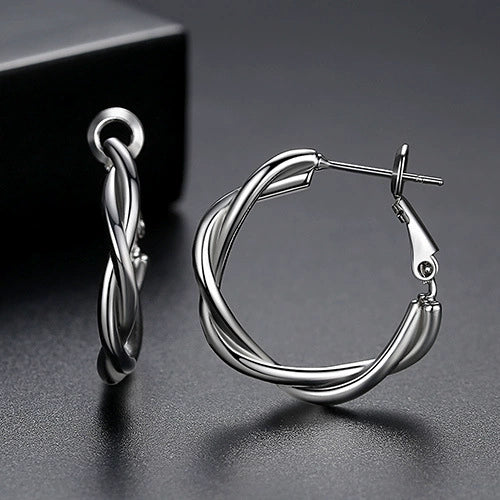 Women's Copper Electroplated Geometric Twist Stud Earrings Minimalist Open Hoop Ear Buckle Jewelry Gift