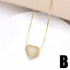 Women's Copper Electroplated Love Heart And Geometric Pendant Necklace With Full Zircon And Regular Chain