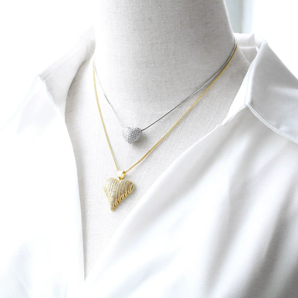 Women's Copper Electroplated Love Heart And Geometric Pendant Necklace With Full Zircon And Regular Chain