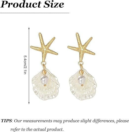 Women's Copper Electroplated Starfish And Pearl Dangle Earrings Sweet And Cool Style Fashion Jewelry