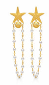 Women's Copper Electroplated Starfish And Pearl Dangle Earrings Sweet And Cool Style Fashion Jewelry