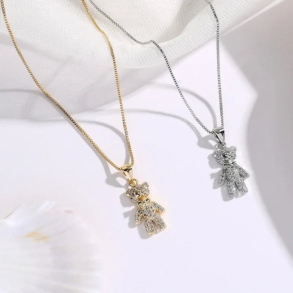 Women's Copper Electroplated Teddy Bear Animal Zodiac Necklace With Diamond Embedded