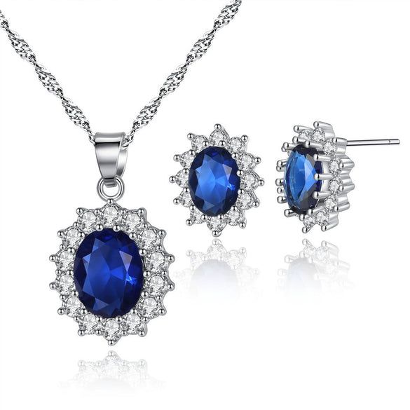 Women's Copper Electroplated Zircon Jewelry Set With Water Wave Chain Geometric Love And Water Drop Necklace And Matching Earrings