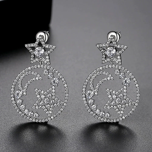 Women's Copper Electroplated Zircon Stud Earrings With Creative Star And Moon Design Fashion Minimalist Jewelry