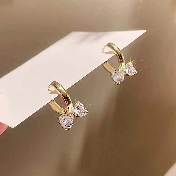 Women's Copper Elegant Heartshaped Geometric Zirconia Earrings