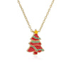 Women's Copper Enamel Christmas Hat Wreath And Tree Pendant Necklace With Geometric Design And Olink Chain