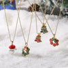 Women's Copper Enamel Christmas Hat Wreath And Tree Pendant Necklace With Geometric Design And Olink Chain