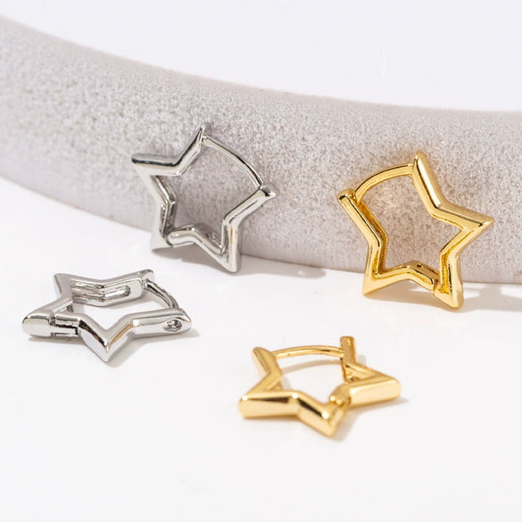 Women's Copper Fivepointed Star And Peach Heart Earrings With Electroplated Treatment