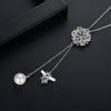 Women's Copper Flower And Bee Pendant Necklace With Zircon Accents Adjustable Cross Chain Jewelry