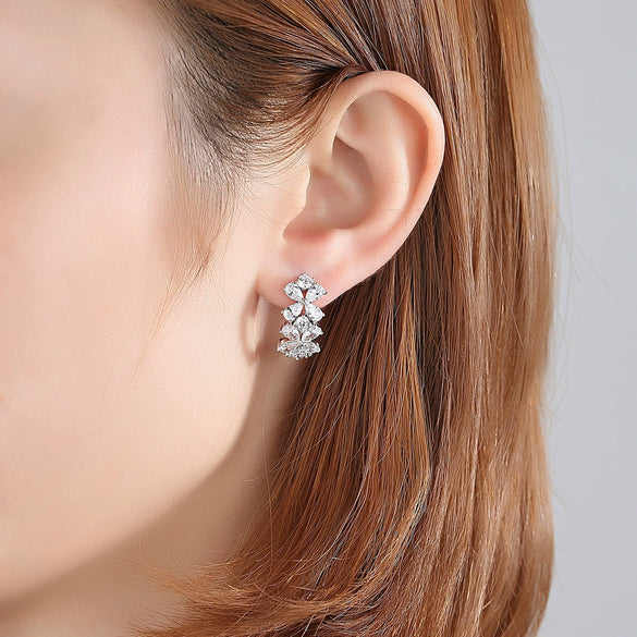 Women's Copper Flower Cshaped Earrings With Zircon Inlay And Electroplated Finish Fashion Jewelry