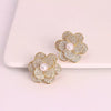 Women's Copper Flower Earrings With Electroplating And Inlaid Zircon Pearl And Diamond Decoration Ins Style