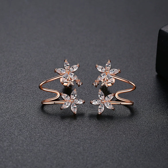 Women's Copper Flower Earrings With Zircon Inlay And Electroplated Fashion Jewelry