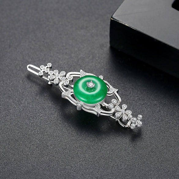 Women's Copper Flower Hairpin Side Clip With Geometric Design Retro Green Electroplated Hair Accessory