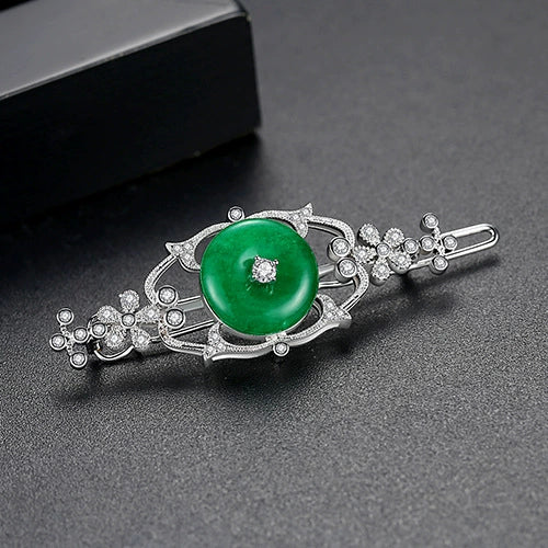 Women's Copper Flower Hairpin Side Clip With Geometric Design Retro Green Electroplated Hair Accessory