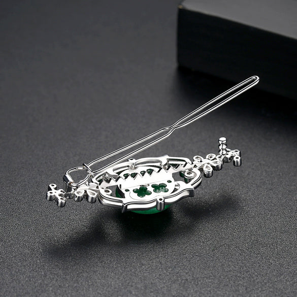 Women's Copper Flower Hairpin Side Clip With Geometric Design Retro Green Electroplated Hair Accessory