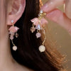 Women's Copper Flower Long Earrings Set With Crystal