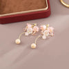 Women's Copper Flower Long Earrings Set With Crystal