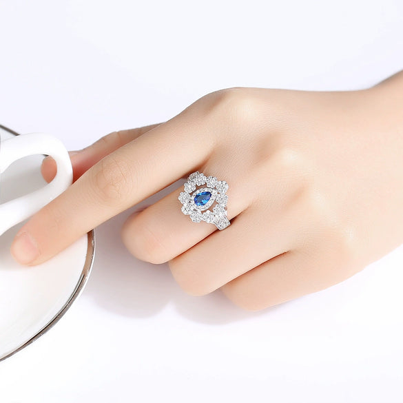 Women's Copper Flower Ring With Microinlaid Zircon Electroplated Finish Adjustable Open Band Geometric Fashion Jewelry