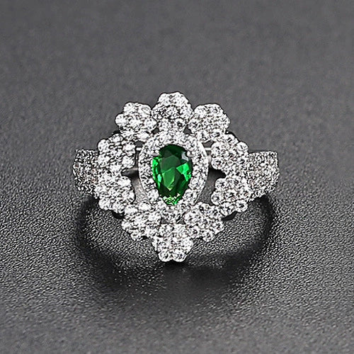 Women's Copper Flower Ring With Microinlaid Zircon Electroplated Finish Adjustable Open Band Geometric Fashion Jewelry
