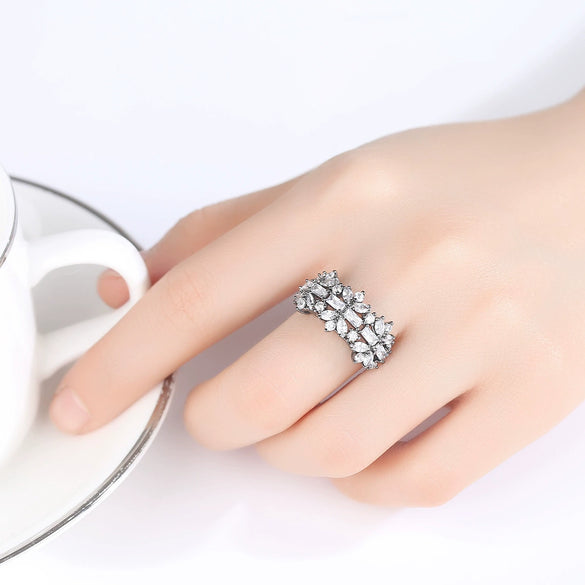 Women's Copper Flower Ring With Zircon Accents Electroplated Finish Adjustable Open Design Fashion Jewelry Gift