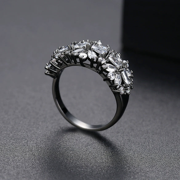 Women's Copper Flower Ring With Zircon Accents Electroplated Finish Adjustable Open Design Fashion Jewelry Gift