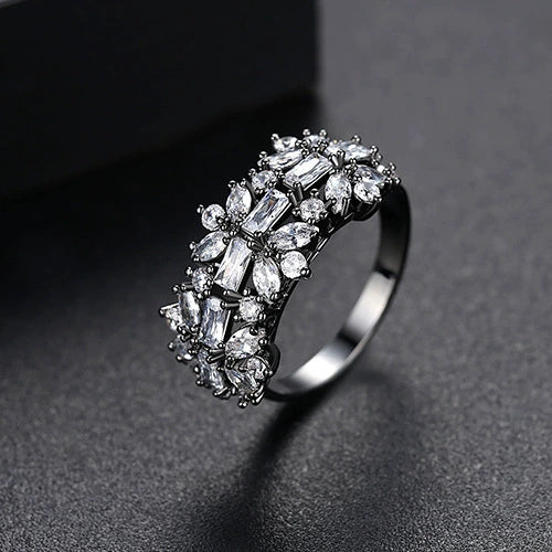 Women's Copper Flower Ring With Zircon Accents Electroplated Finish Adjustable Open Design Fashion Jewelry Gift