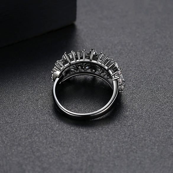 Women's Copper Flower Ring With Zircon Accents Electroplated Finish Adjustable Open Design Fashion Jewelry Gift