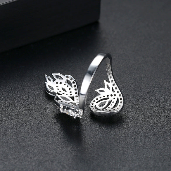 Women's Copper Flower Ring With Zircon Accents Geometric Design Electroplated Finish And Adjustable Open Band