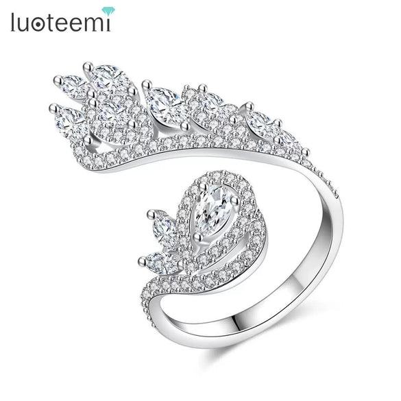 Women's Copper Flower Ring With Zircon Accents Geometric Design Electroplated Finish And Adjustable Open Band