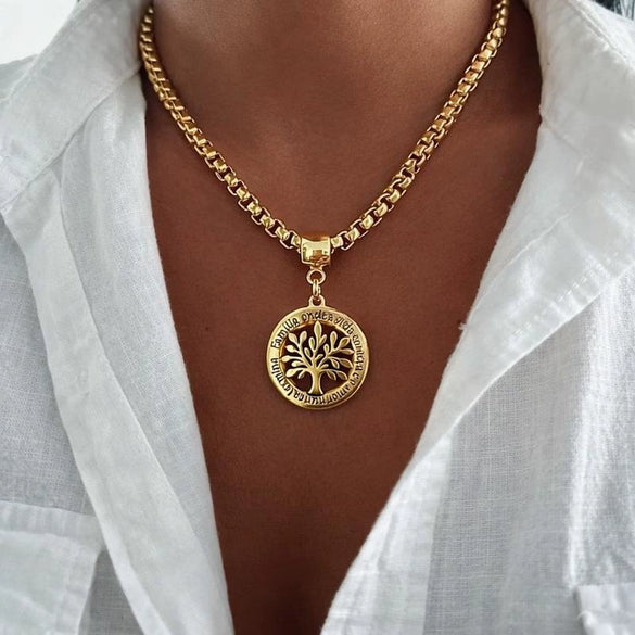 Women's Copper Flower Tree Of Life Pendant Choker Necklace With Electroplated Finish And Light Luxury Elegant Style