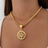 Women's Copper Flower Tree Of Life Pendant Choker Necklace With Electroplated Finish And Light Luxury Elegant Style