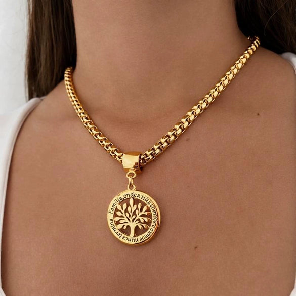 Women's Copper Flower Tree Of Life Pendant Choker Necklace With Electroplated Finish And Light Luxury Elegant Style