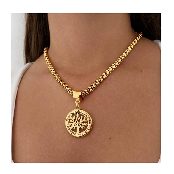 Women's Copper Flower Tree Of Life Pendant Choker Necklace With Electroplated Finish And Light Luxury Elegant Style