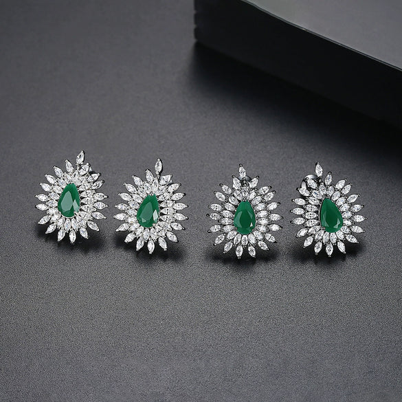 Women's Copper Flower Water Drop Earrings With Inlaid Zircon Fashion Statement Jewelry Wholesale