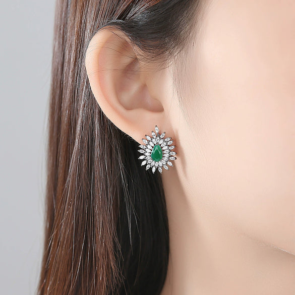 Women's Copper Flower Water Drop Earrings With Inlaid Zircon Fashion Statement Jewelry Wholesale
