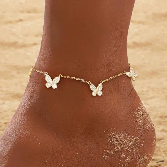 Women's Copper Four Leaf Clover Anklet Fashion Versatile Gentle Leaf Foot Jewelry