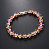 Women's Copper Four Leaf Clover Bracelet With Colorful Zircon Inlay And Gold Tone Leaf Design