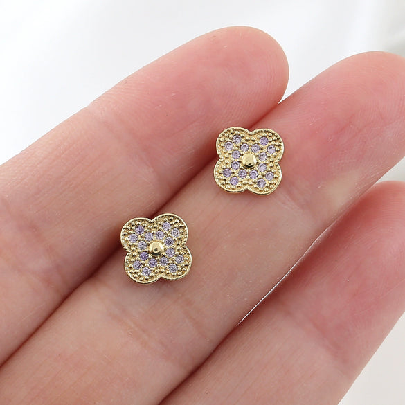 Women's Copper Fourleaf Clover Diamond Earrings With Electroplating