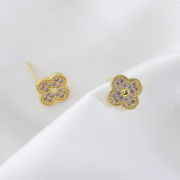 Women's Copper Fourleaf Clover Diamond Earrings With Electroplating