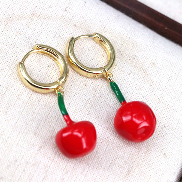 Women's Copper Fruit Pattern Heart Drop Earrings With Electroplating
