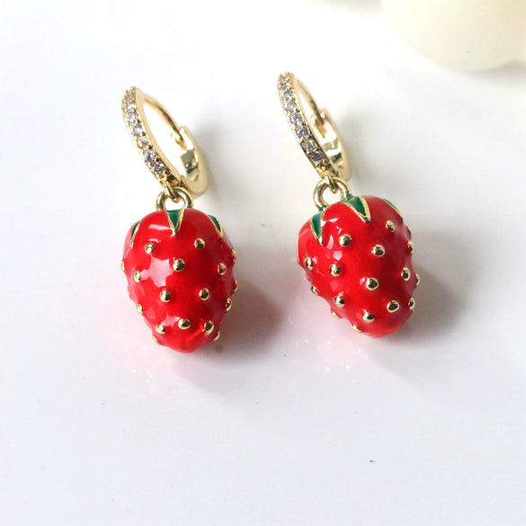 Women's Copper Fruit Pattern Heart Drop Earrings With Electroplating